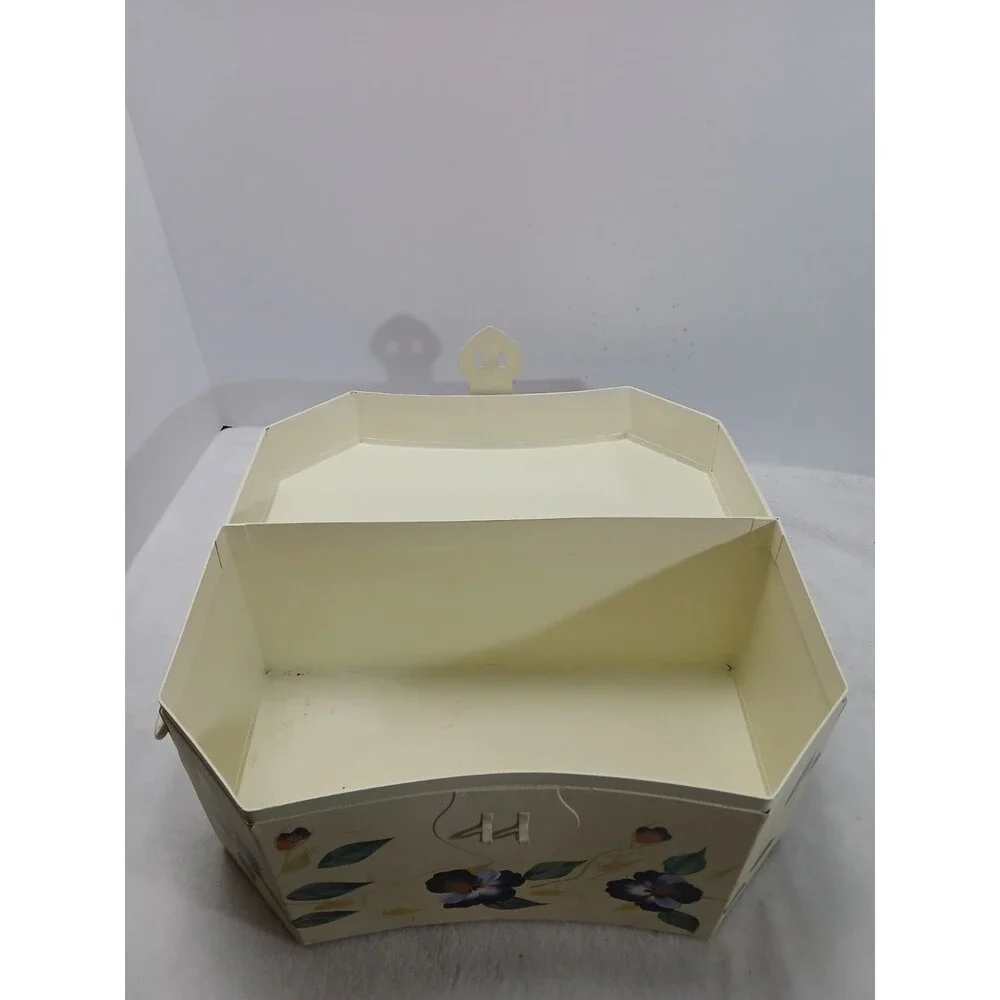 ​VINTAGE Hand Painted‎ Metal SEWING BOX CADDY Pansy Floral Trunk
